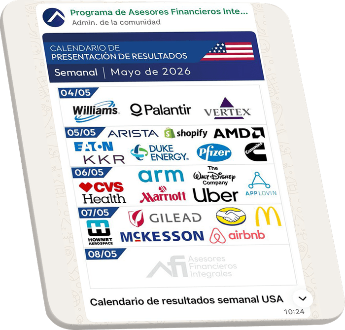 Pantalla Calendario de resultados